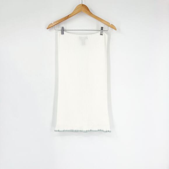 Vintage Y2k Express White Ribbed Knit Midi Skirt Medium - Picture 2 of 5